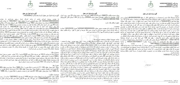 مزایده ششدانگ یک باب خانه به مساحت یکصد و سه مترمربع و بیست دسیمتر مربع 103.2 به پلاک ثبتی شش هزار و سیصد و بیست و پنج 6325 فرعی از دوازده اصلی