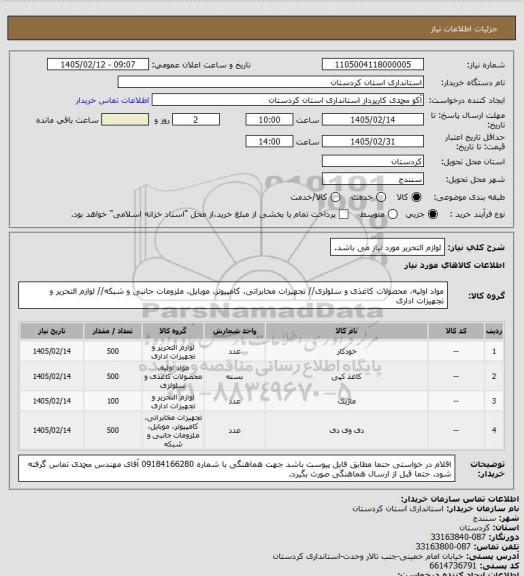 استعلام لوازم التحریر مورد نیاز می باشد.