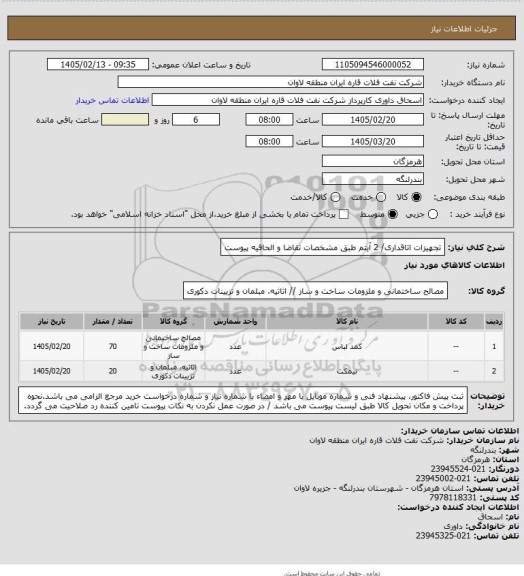 استعلام تجهیزات اتاقداری/ 2 آیتم طبق مشخصات تقاضا و الحاقیه پیوست