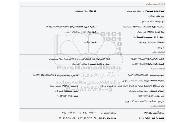مزایده، مال غیر منقول
