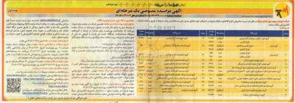 مزایده فروش انواع کالاهای اسقاط موجود در انبار