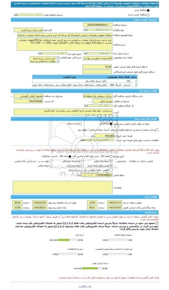 مناقصه، مناقصه عمومی همزمان با ارزیابی (یکپارچه) یک مرحله ای خرید و نصب برج و اجرای عملیات ساختمانی و سیم کشی جهت ارتباطات خط 400کیلوولت و واریانت بخشی از خطوط 230 کیلو
