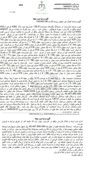 مزایده ششدانگ یکبابخانه بمساحت 139.51 متر مربع تحت پلاک 4282 فرعی از 420 اصلی