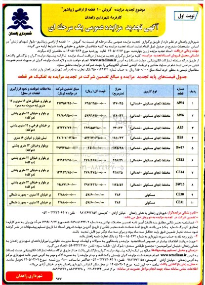 مزایده فروش 10 قطعه از اراضی زیباشهر تجدید 