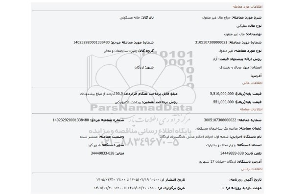 مزایده، مال غیر منقول