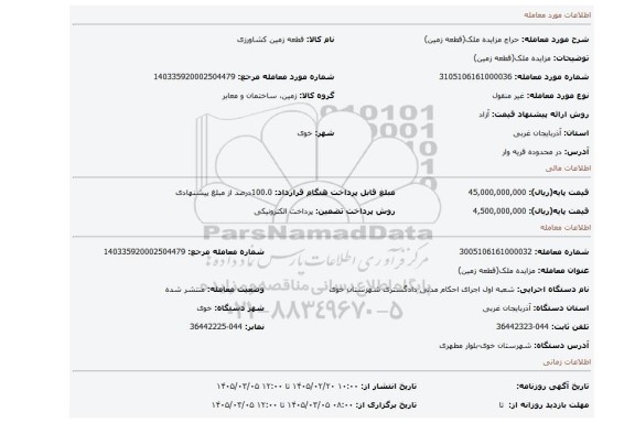 مزایده، مزایده ملک(قطعه زمین)