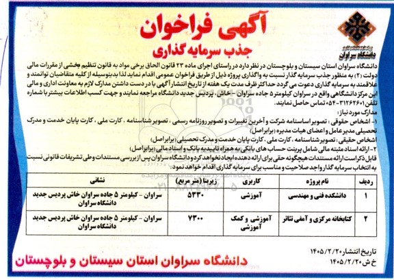 آگهی فراخوان جذب سرمایه گذاری