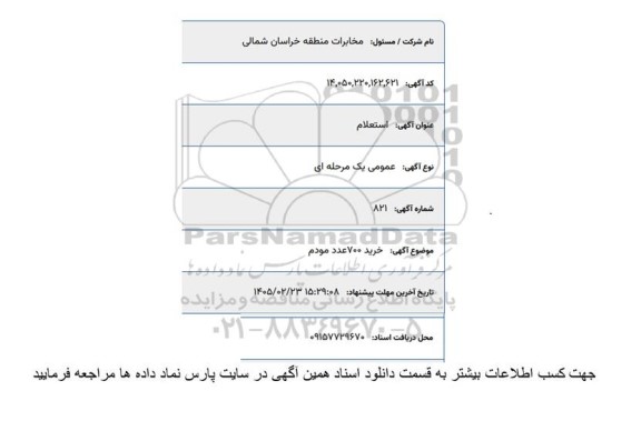 استعلام خرید 700 عدد مودم