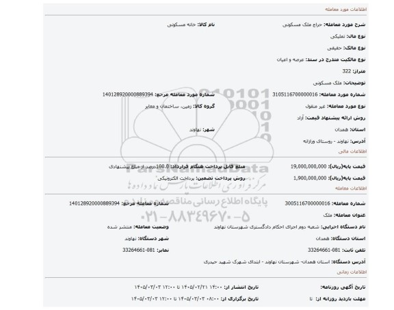 مزایده، ملک مسکونی