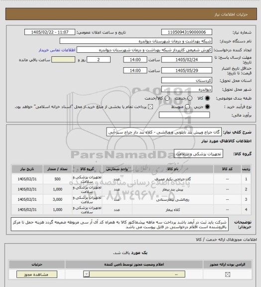 استعلام گان جراح وپیش بند نایلونی  وروبالشی - کلاه بند دار جراح سبز-آبی