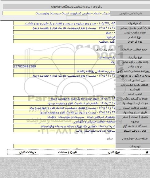 مناقصه, مناقصه حفاظت فیزیکی و نگهبانی
