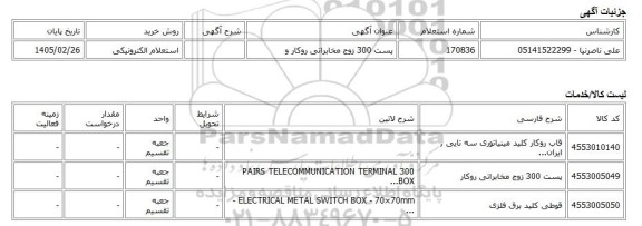 استعلام الکترونیکی، پست 300 زوج مخابراتی روکار و