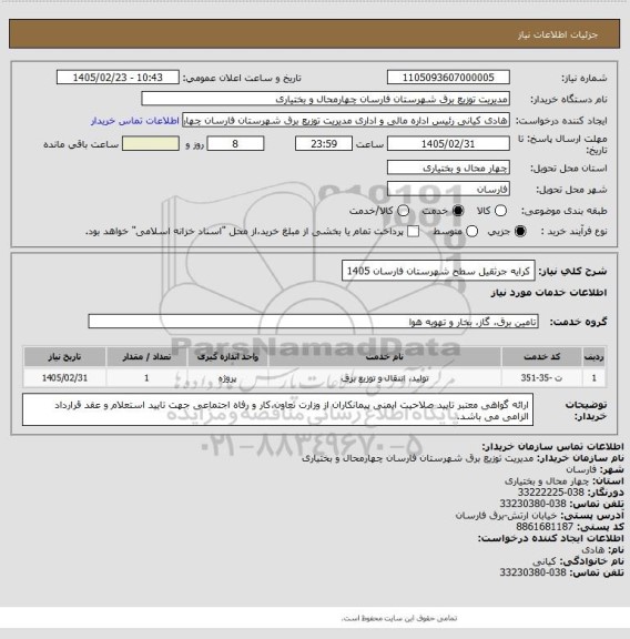 استعلام کرایه جرثقیل سطح شهرستان فارسان 1405