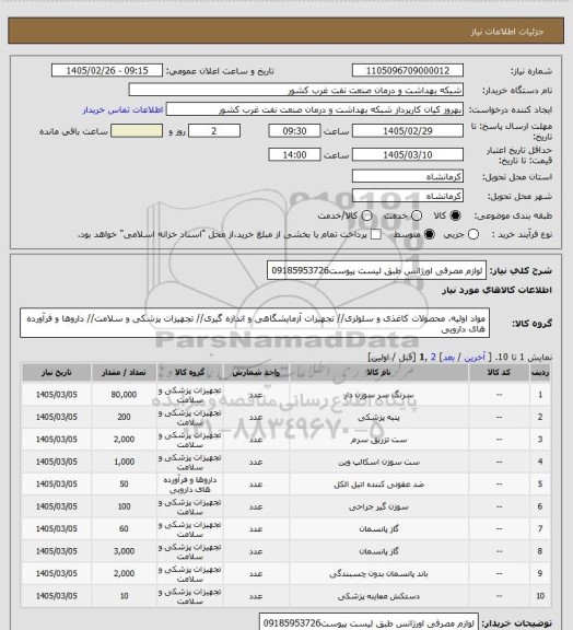 استعلام لوازم مصرفی اورژانس طبق لیست پیوست09185953726