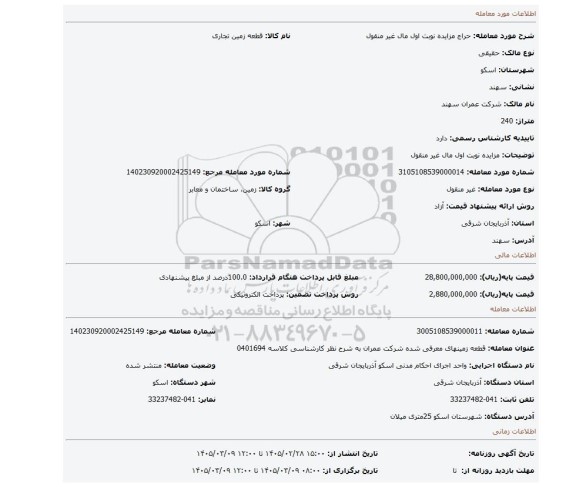 مزایده، مزایده نوبت اول مال غیر منقول