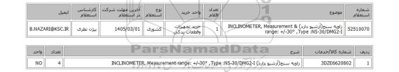 استعلام زاویه سنج(آرشیو دارد) & INCLINOMETER, Measurement range: +/-30° ,Type :NS-30/DMG2-I