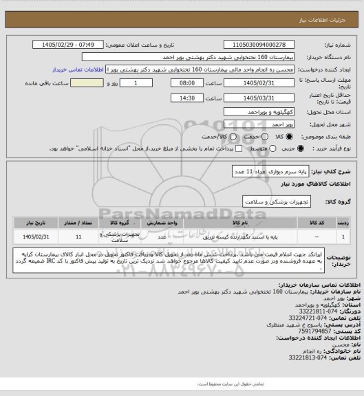 استعلام پایه سرم دیواری تعداد 11 عدد