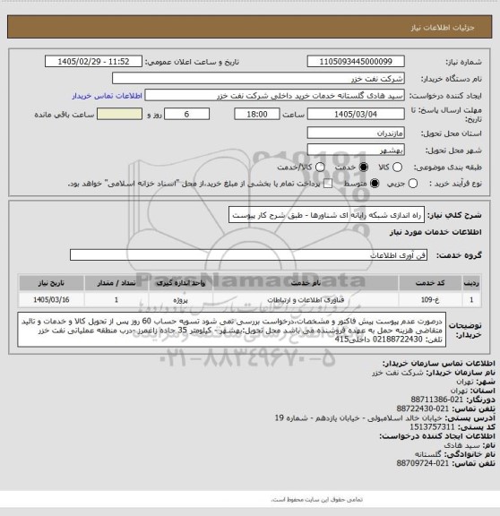 استعلام راه اندازی شبکه رایانه ای شناورها - طبق شرح کار پیوست