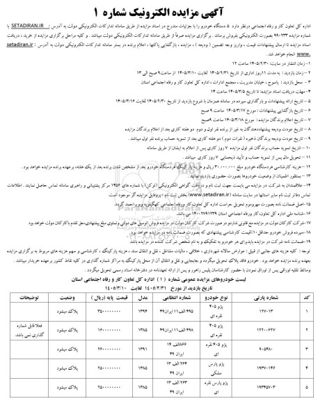 مزایده 5 دستگاه خودرو 