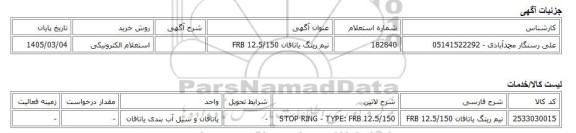 استعلام الکترونیکی، نیم رینگ یاتاقان FRB 12.5/150