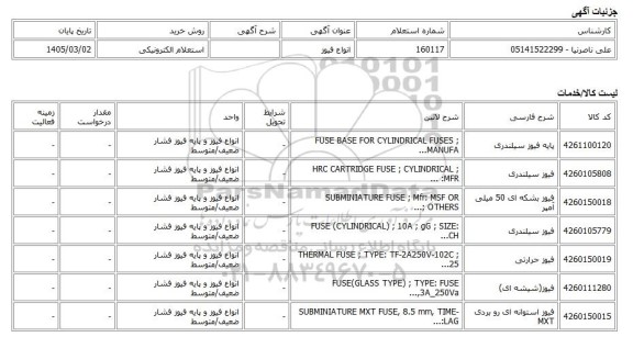 استعلام الکترونیکی، انواع فیوز