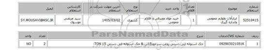 استعلام ابزارآلات ولوازم عمومی واندازه گیری