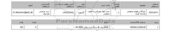 استعلام ابزارآلات ولوازم عمومی واندازه گیری