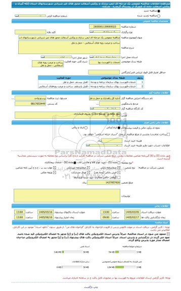 مناقصه، مناقصه عمومی یک مرحله ای ایمن سازی و روکش آسفالت محور های غیر شریانی شهرستانهای استان (لکه گیری و روکش آسفالت جاده ی عبوری از روستای گرمدره - مارکده -