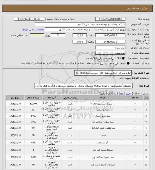 استعلام لوازم مصرفی اورژانس طبق فایل پیوست09185953726