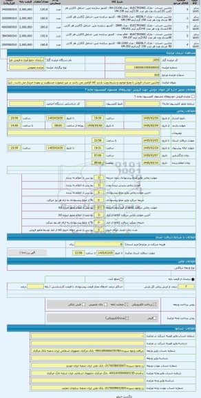 مزایده ، ماشین حساب فروش با وضع موجود و بشرط رویت بازدید کالا الزامی می باشد در غیر اینصورت مسئولیت بر عهده خریدار می باشد