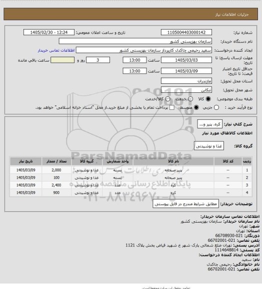 استعلام کره، پنیر و...