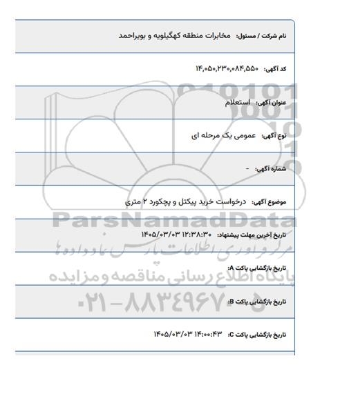 استعلام خرید پیکتل و پچکورد 2 متری