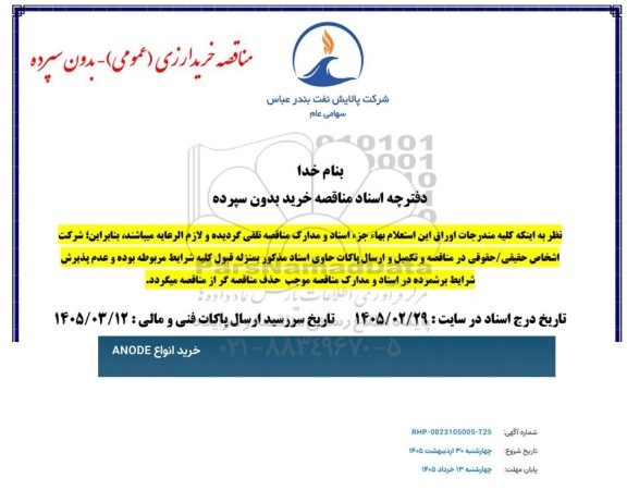 استعلام خرید انواع  anode