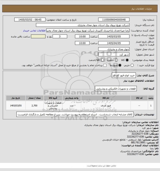 استعلام خرید انواع فیوز کاردی
