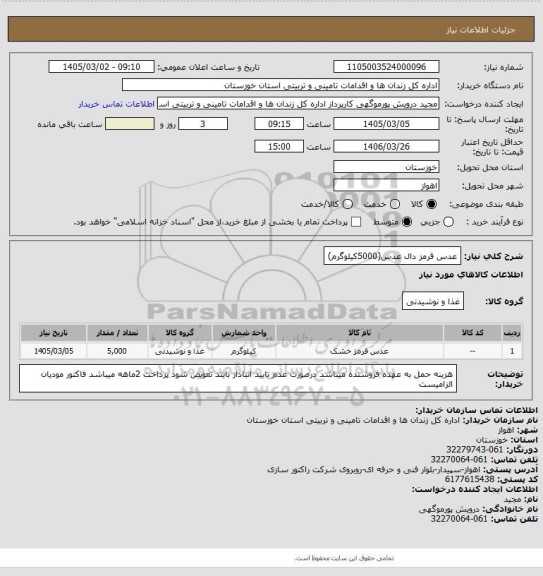 استعلام عدس قرمز دال عدس(5000کیلوگرم)