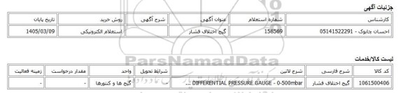 استعلام الکترونیکی، گیج اختلاف فشار
