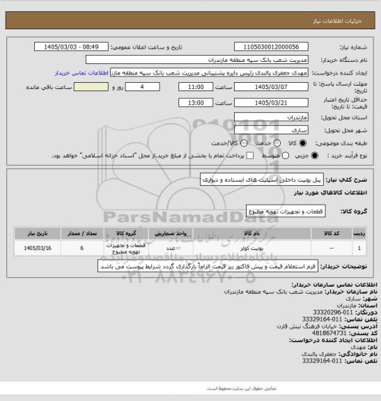 استعلام پنل یونیت داخلی اسپلیت های ایستاده و دیواری