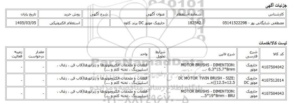 استعلام الکترونیکی، جاروبک موتور DC برند کاوه