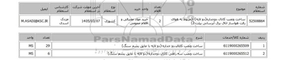 استعلام ساخت ونصب کانال دوجداره(دو لایه) -(مربوط به هوای رفت هواساز اتاق برق آبرسانی بیلت-2)