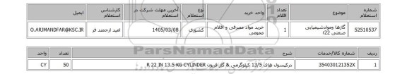 استعلام گازها وموادشیمیایی صنعتی r22