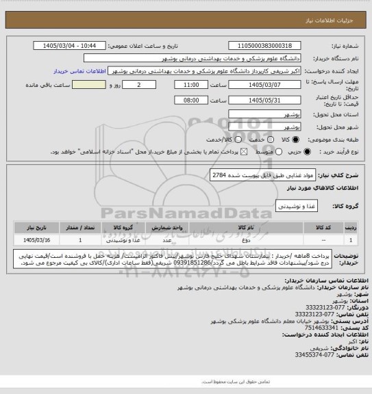 استعلام مواد غذایی طبق فایل پیوست شده 2784