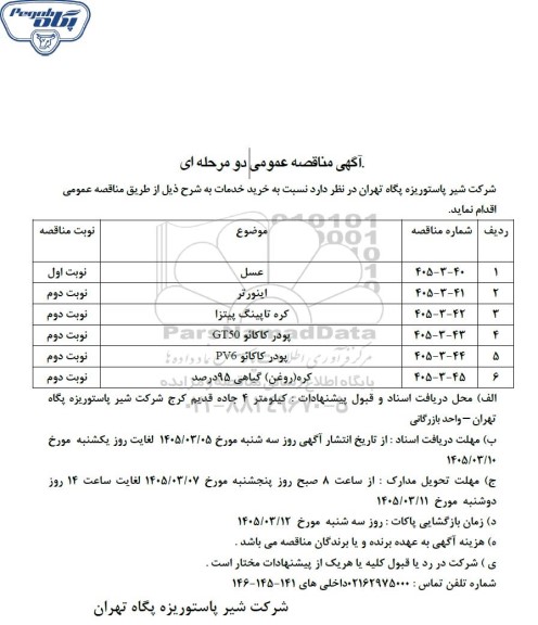 مناقصه عمومی عسل، اینورتر ...