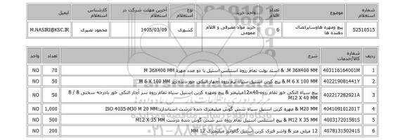 استعلام پیچ ومهره هاوسایراتصال دهنده ها