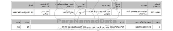 استعلام انواع مصالح ومقاطع فلزی ساختمان