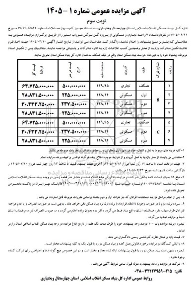 مزایده واگذاری تعداد 7 واحد تجاری و مسکونی - نوبت سوم