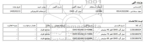 استعلام الکترونیکی، میل گرد CK45