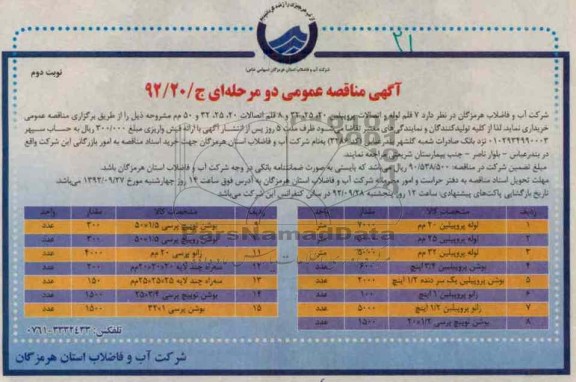  7 قلم لوله و اتصالات پروپیلین20 ، 25 ، 32 و 8 قلم اتصالات 20، 25، 32 و 5 م م