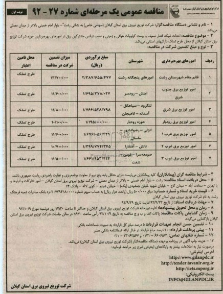 احداث شبکه فشار ضعیف و بیست کیلوولت هوائی و ...