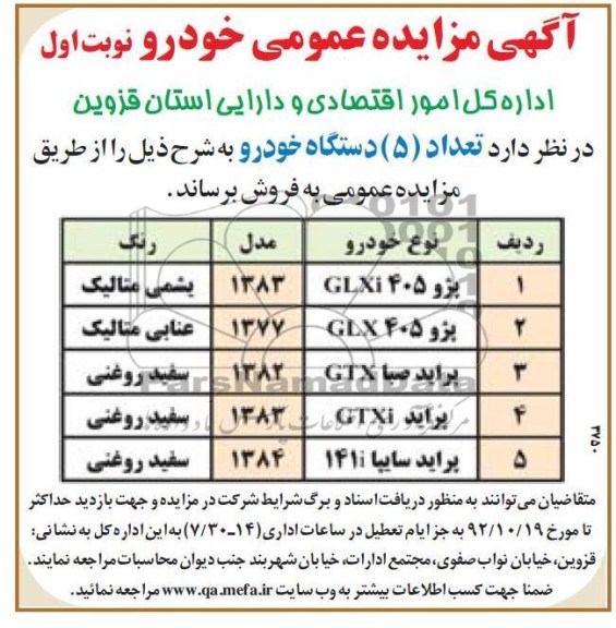 فروش تعداد 5 دستگاه خودرو