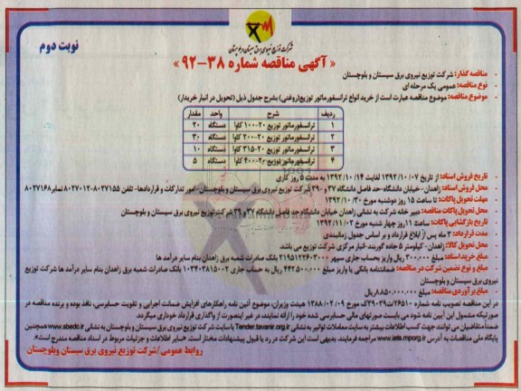 ترانسفورماتور توزیع 20-100 کاوا